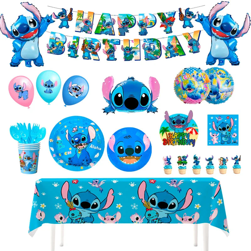 Stitch & Lilo Birthday Party Decoration Tablecloth Plate Balloon Party Tableware