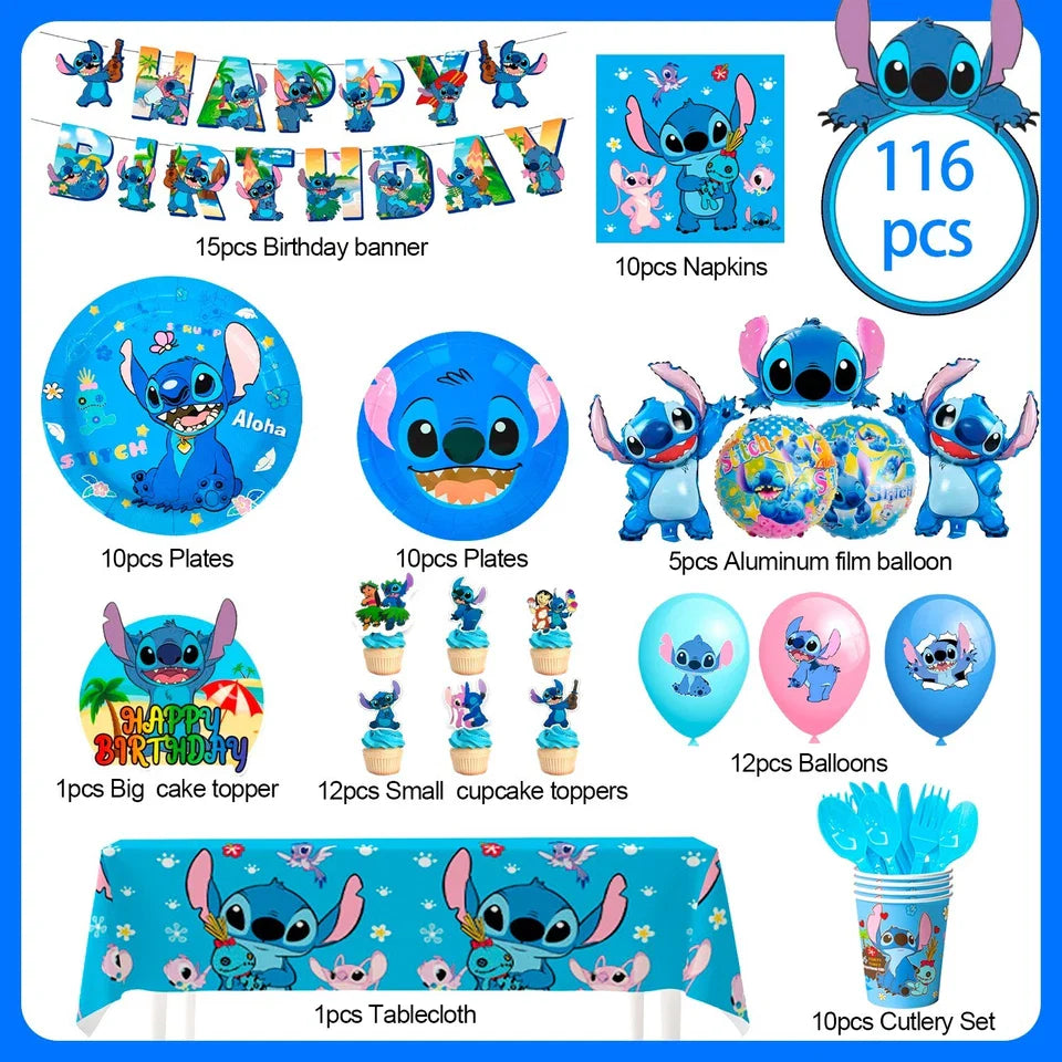 Stitch & Lilo Birthday Party Decoration Tablecloth Plate Balloon Party Tableware