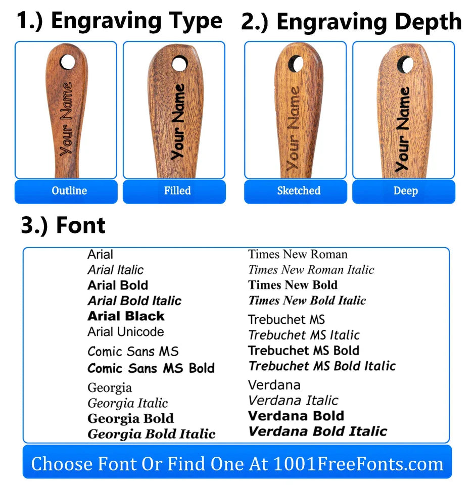 Personalized Spurtle Kitchen Cooking Utensil Teak Wood Wooden Spatula Spoon 5pc