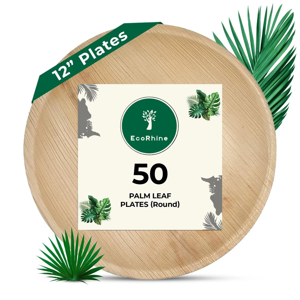 Palm Leaf Disposable Plates Bamboo Plates Disposable 12 Inch Round 50pc 100% C