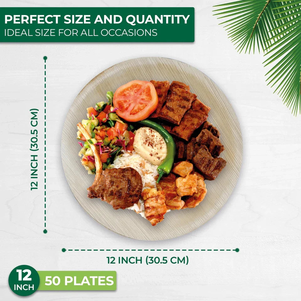 Palm Leaf Disposable Plates Bamboo Plates Disposable 12 Inch Round 50pc 100% C